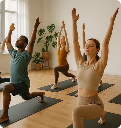 people practicing yoga in a calm studio