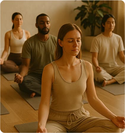 people practicing yoga in a calm studio